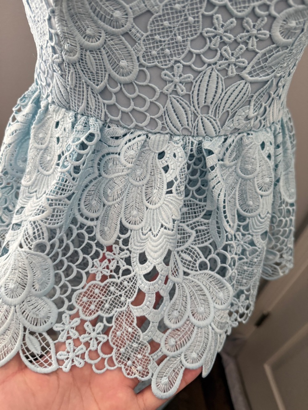 Shoshanna Strapless Light Blue Lace Peplum Midi Dress Kentucky Derby - Picture 3 of 6